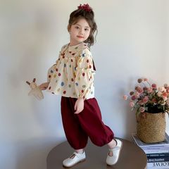 女童2025新款圆点蝴蝶结套装春秋款儿童韩版时尚中小童两件套女孩