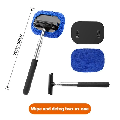 Car Rearview Mirror Wiper Stainless Steel Retractable Window Glass Wiper Defogging Cleaning Manual Water Scraper (Car cleaning tools) - black-two-in-one
