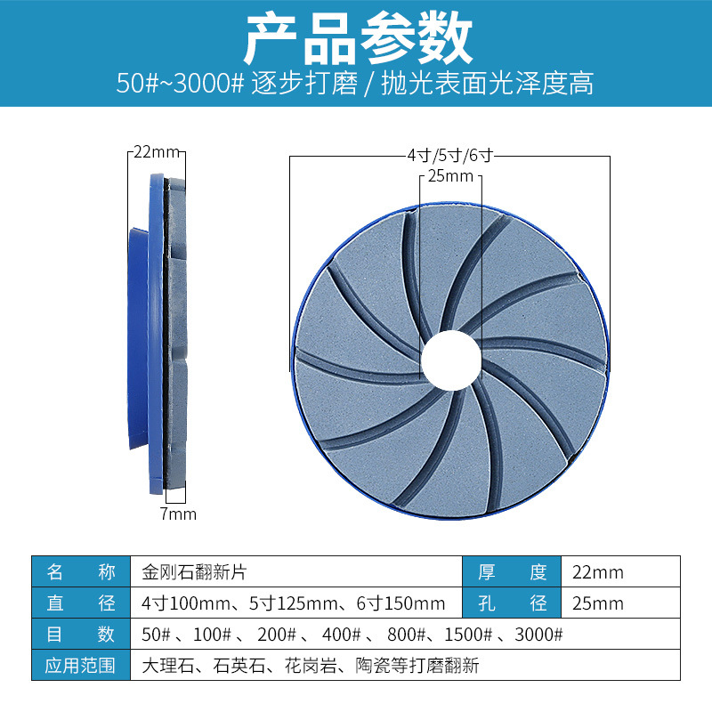 Hoja de pulido de diamante mármol piedra británica granito cerámica renovación Caracol hebilla biselado engrosado hoja de molienda