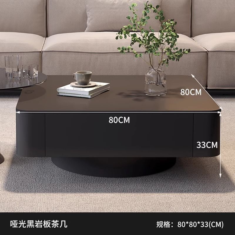 단단한 나무 이중 서랍 매트 블랙 슬레이트 커피 테이블 80*80*33cm