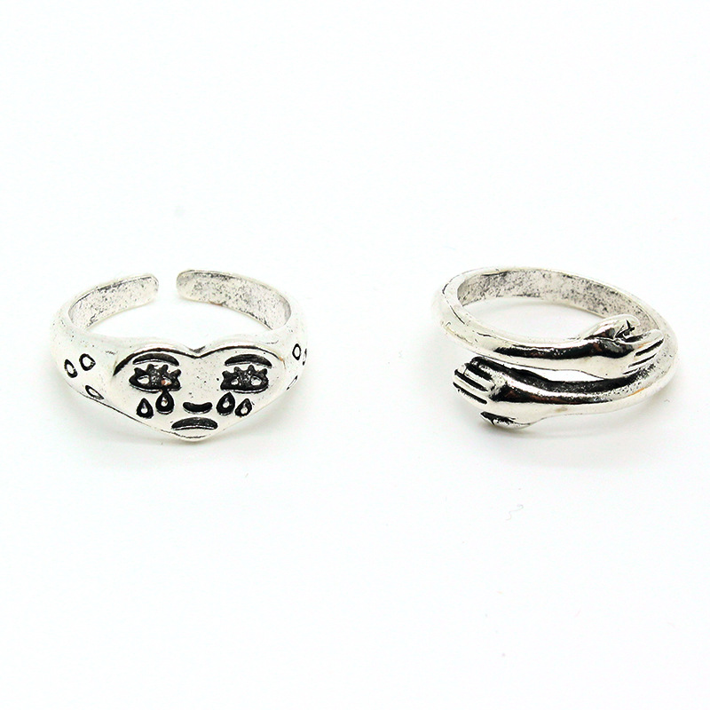 new retro funny frog crying face ring creative metal hug finger ring cross-border jewelry