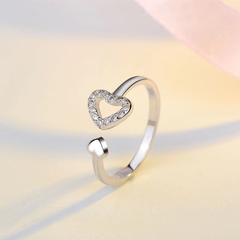 Fashion Heart Shape Copper Inlay Zircon Rings