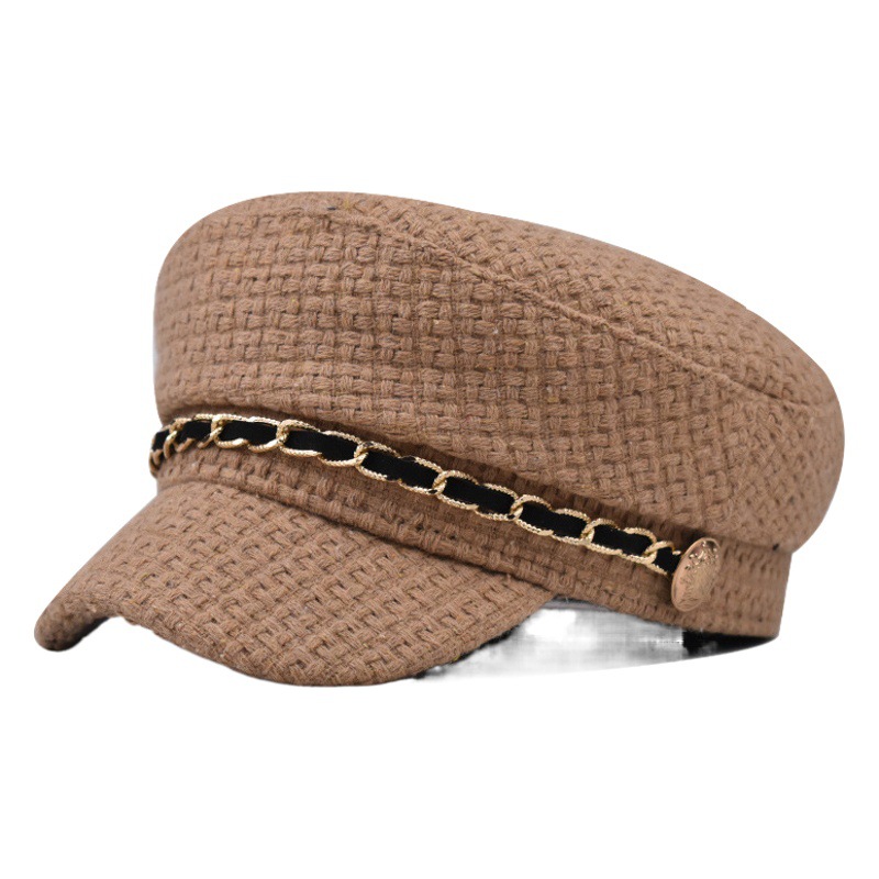 Cross-border estilo de Chanel boina de las mujeres del otoño y el invierno de la tapa del sombrero octogonal británico retro de encaje cadena de oro de la marina de guerra sombrero