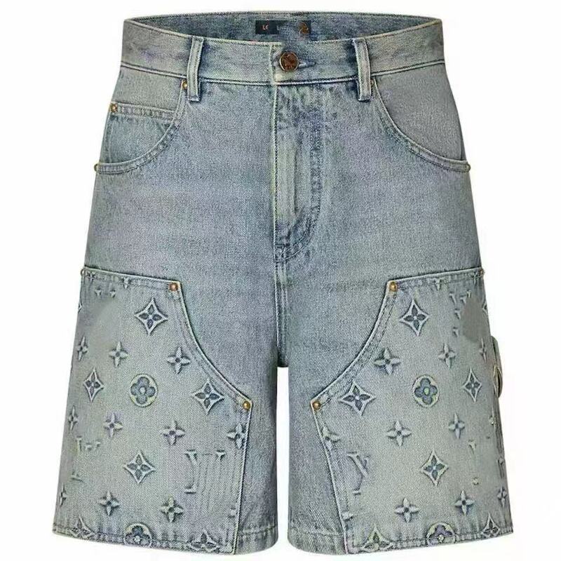 Authentic High-End Cross-Border Foreign Trade 26Ss Lv Original Label Heavy-Duty Embossed Workwear Denim Shorts Celebrity Style Authentic High-End Cross-Border Foreign Trade 26Ss Lv Original Label Heavy-Duty Embossed Workwear Denim Shorts Celebrity Style