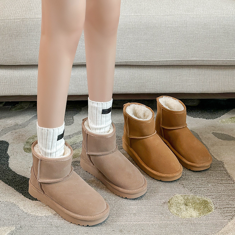 Augusto botas de nieve para mujer 2023 Otoño e Invierno Nuevo forro polar engrosado desgaste exterior zapatos planos de algodón acolchado zapatos de pan de suela gruesa