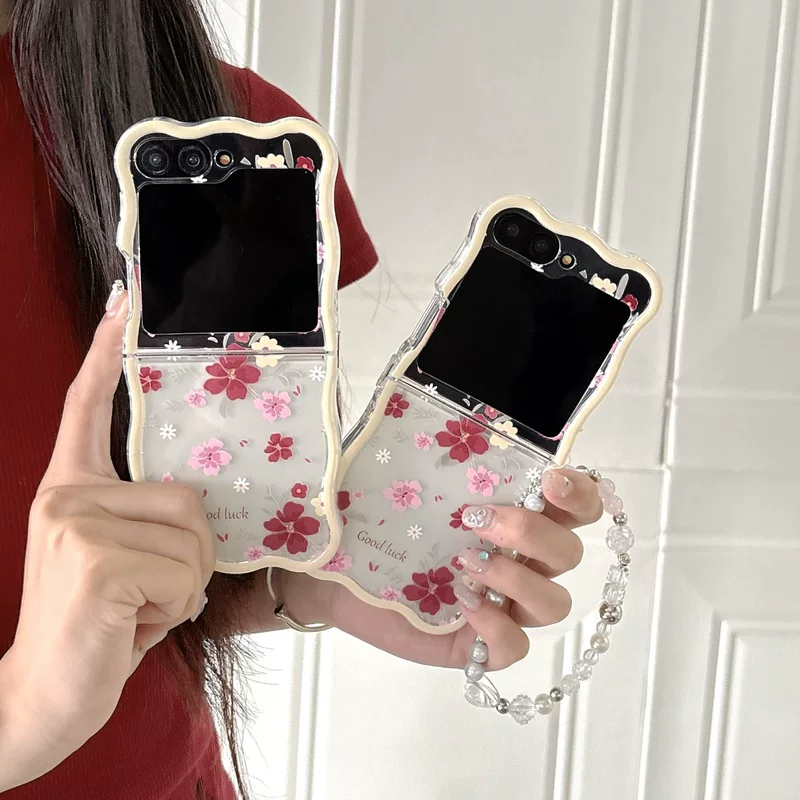 Samsung, совместимый ретро GalaxyZFlip5, чехол для телефона, защитный чехол, цепочка, флоральный принт, 6/7, (Кросс-бордер торговля)