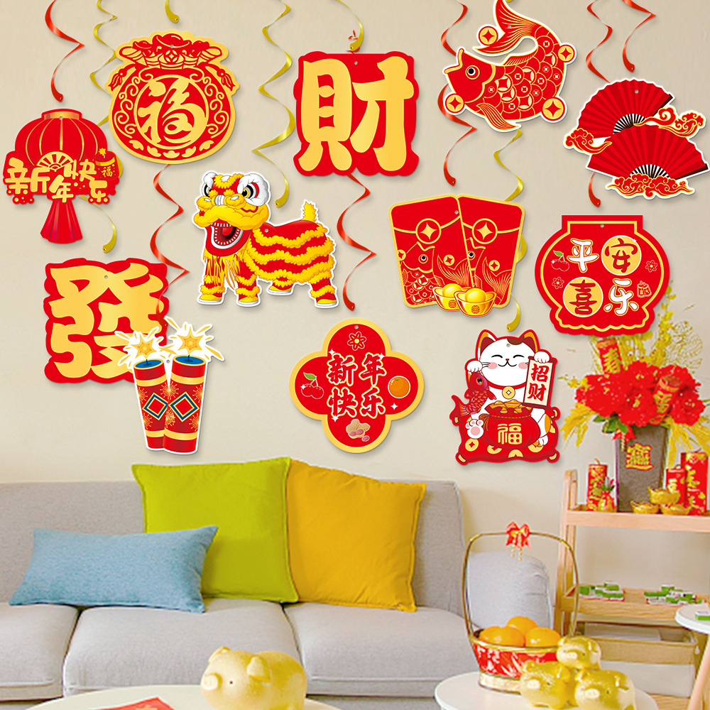 Suministro directo de fábrica Año Nuevo Festival de Primavera decoración del partido etiqueta en espiral Día de Año Nuevo dragón año feliz año nuevo adornos en espiral