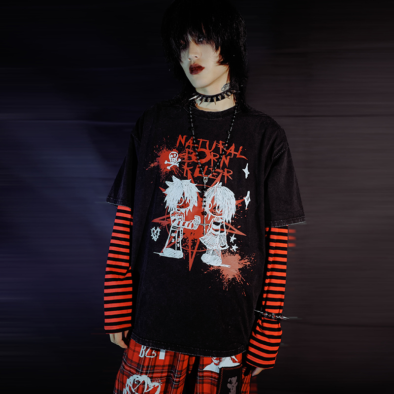 Don'T Mess Around Bizzcut/Emo Love/Subculture Clothing Women's Subculture T-Shirt Short Sleeve T-Shirt Men's Dark Emo Style