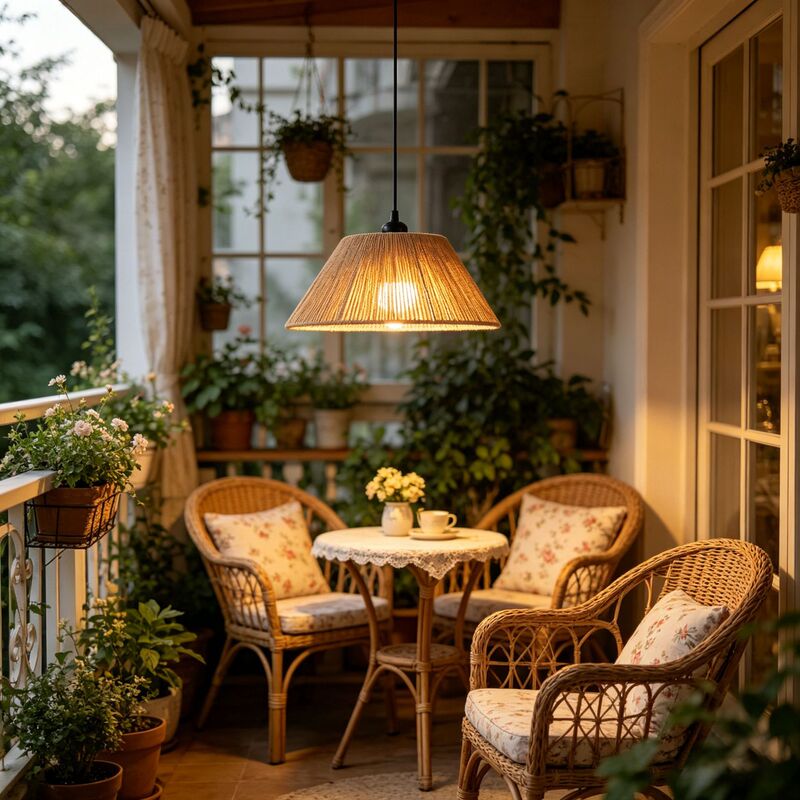 Bohemian-style outdoor woven lampshade for camping tents, courtyards, terraces, and guesthouses, creating a vintage atmosphere