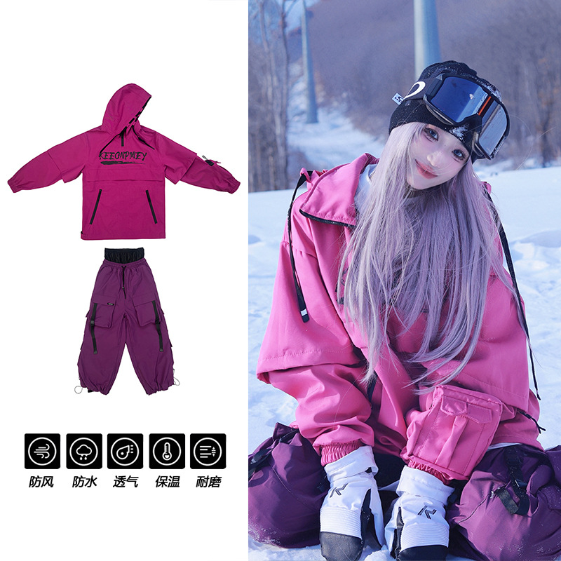 2025 New American Style Outdoor Ski Suit Sports Hooded Loose Waterproof Windproof Warm Ski Jacket and Pants Set