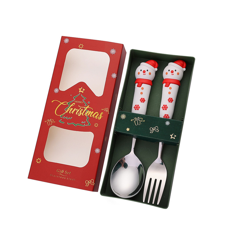 新しいクリスマス人形スプーンとフォークかわいい楽しいサンタクロースクリスマスツリーゴールデンクリスマスフォークとスプーン食器セット|undefined
