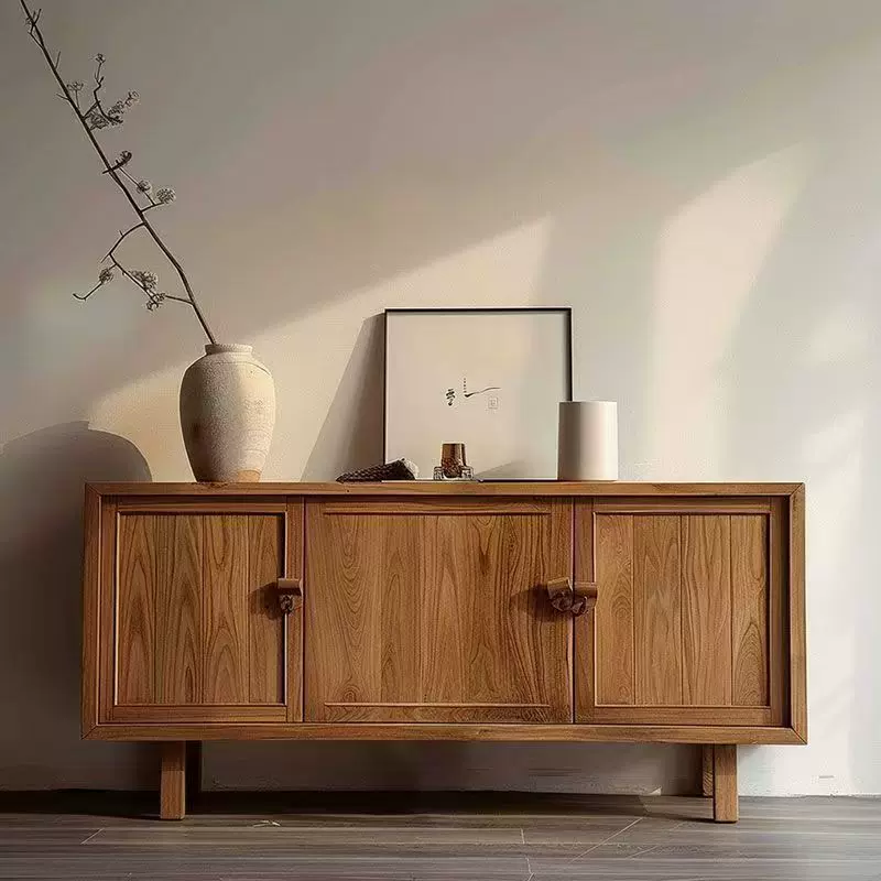 中式实木餐边柜现代简约客厅侘寂风电视地柜收纳储物原木玄关柜