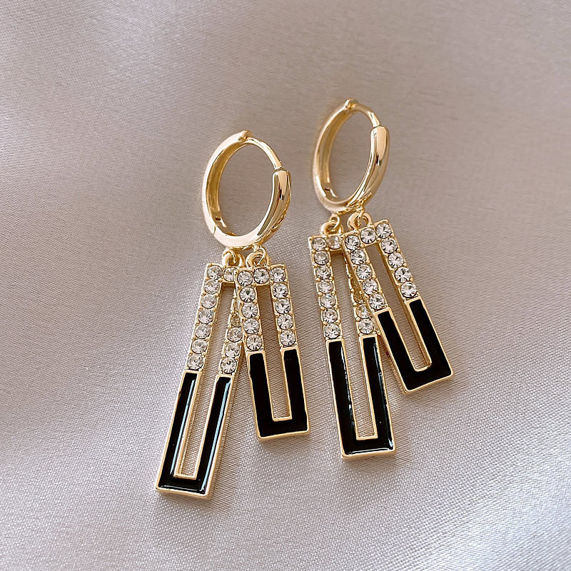 Geometría coreana cuadrada llena de diamantes pendientes 2024 nuevo ligero lujoso pendientes de color nicho de diseño pendientes de pendientes image 3