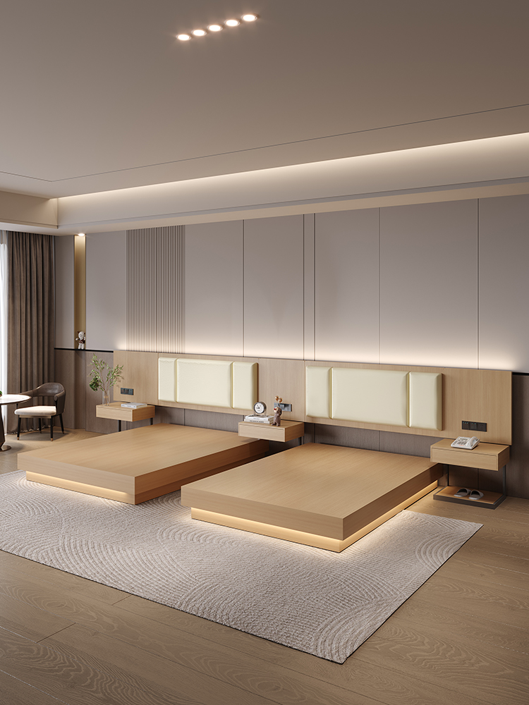 Hotel Furniture Standard Room Full Set Hotel Bed B&B Hotel Five Rooms Large Bed Apartment Double Bed Factory Direct Sales Foshan