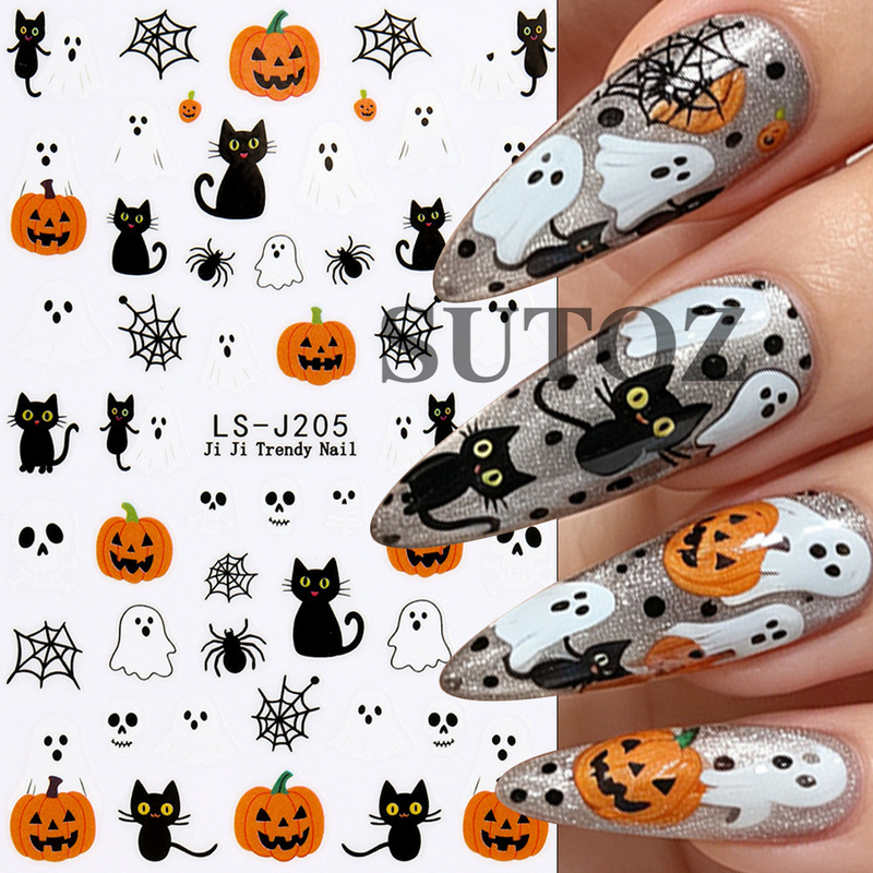 Cute Halloween Nail Art Stickers Pumpkin Ghost Black Cat Spider Web Skull Thin Waterproof Cartoon Holiday Decoration Cute Halloween Nail Art Stickers Pumpkin Ghost Black Cat Spider Web Skull Thin Waterproof Cartoon Holiday Decoration