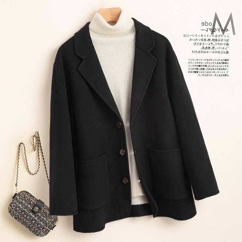 Coat autumn and winter 100 women's loose slimming% woolen coat woolen Australian wool short small double-sided cardigan Coat autumn and winter 100 women's loose slimming% woolen coat woolen Australian wool short small double-sided cardigan