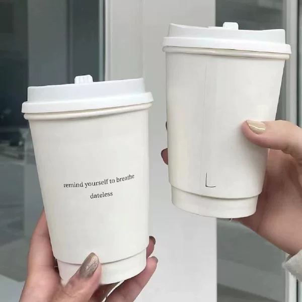 White double-layer hollow paper cup 90 caliber disposable milk tea cup anti-scalding high-value coffee cup simple hot drink cup