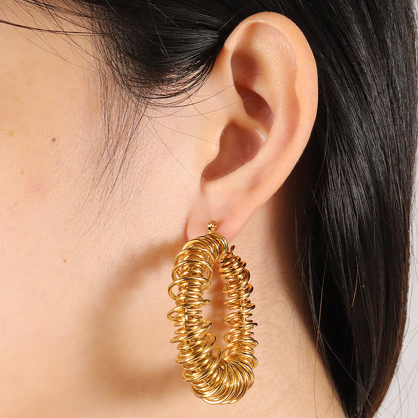 Geometric Pattern 1 Pair Glam Exaggerated Geometric 304 Stainless Steel 18K Gold Plated Hoop Earrings