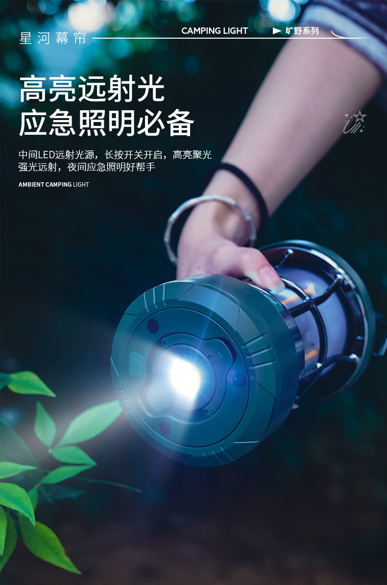 Cross-border retro-style portable outdoor camping lantern, rechargeable, for tents and campsites, with multi-functional, colorful LED strip lights for creating ambiance