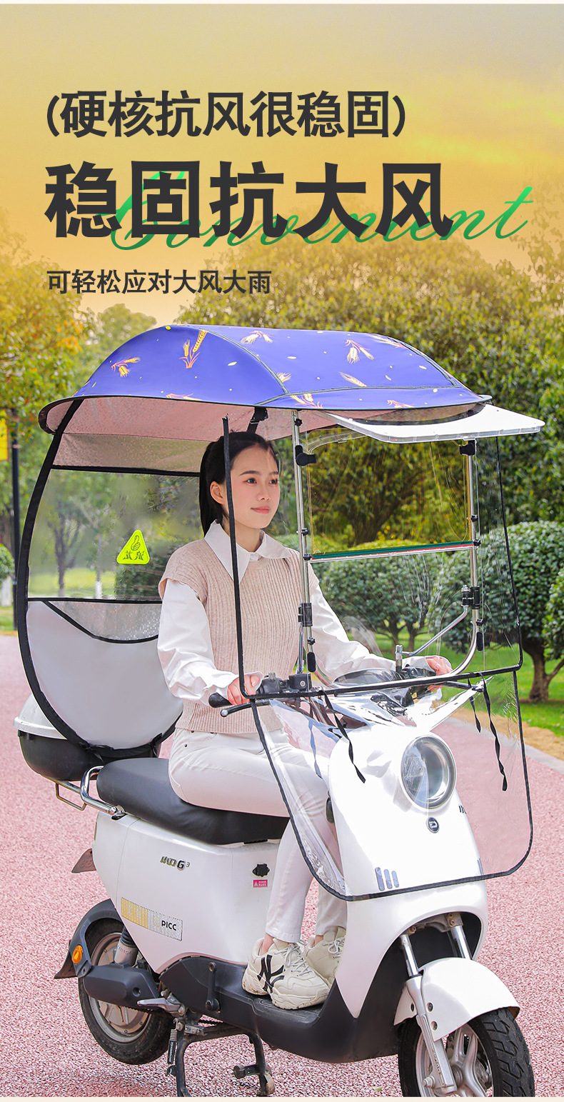 Rainproof and windproof canopy for electric vehicles, detachable new model, double-layer sunshade and rain umbrella for electric motorcycles