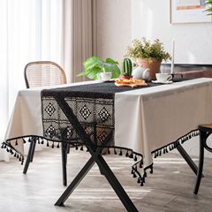 Imanqi Yun Tablecloth White Solid Color Contrast Embroidered Hollow Splicing Small Fresh Restaurant Tablecloth Direct Supply from Factory