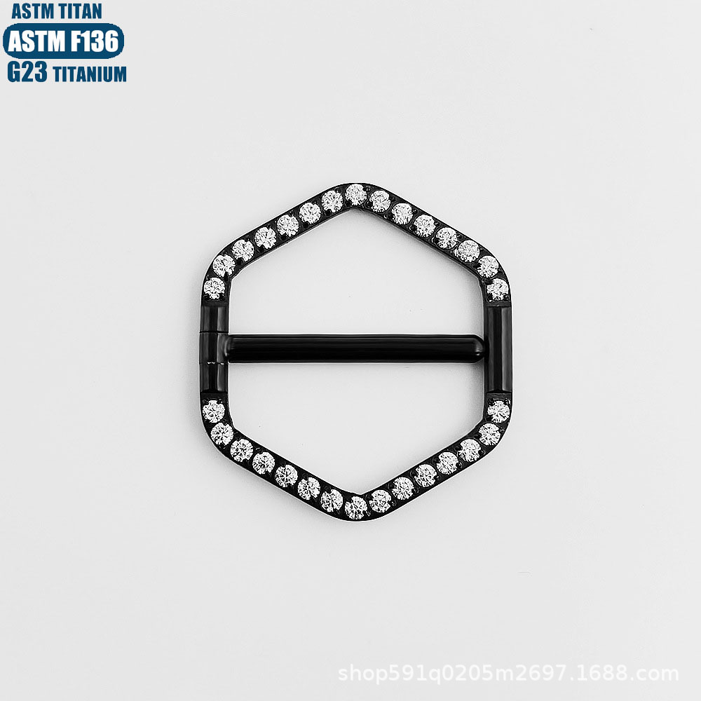 F136 Titanium Alloy Nipple Ring - 14G Hexagonal Zircon Nipple Piercing Jewelry for Men and Women detail image 8