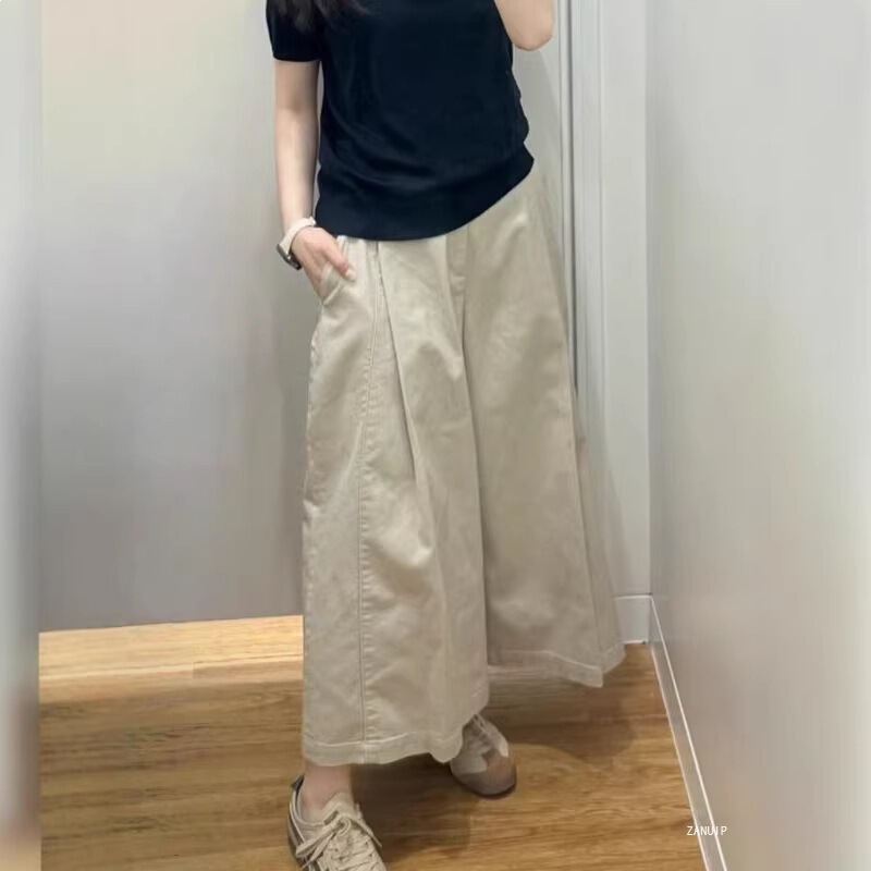 2026 New Women's Cotton High-Waisted Wide-Leg Loose Versatile Drapey Casual Cropped Pants Lazy Style 483042