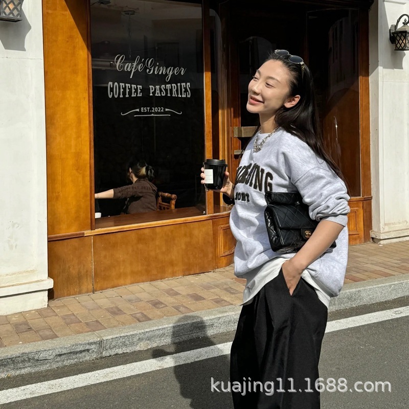 海外服装批发AB女装2025新款毛巾刺绣sport字母圆领宽松卫衣原标|undefined