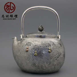 手工精品足银999一张打纯银提梁壶烧水壶 葫芦福禄家居茶具礼品