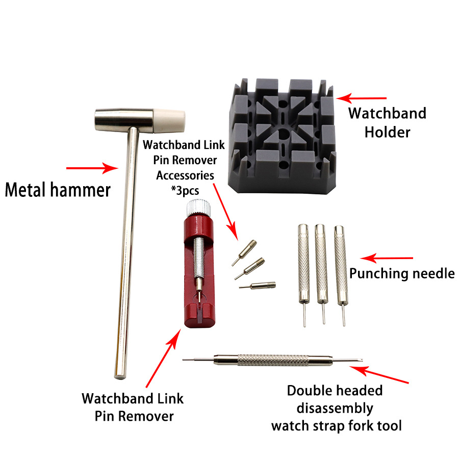 시계 수리 도구 10-IN -1 제거 스트랩 컷 오프 시계 체인 조정 가능한 시계 도구 세트 금속 2068C 제거 스트랩