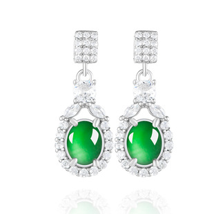 Natural A Goods Jade Yang Green Earrings Egg Face Earrings Ice Jade Stone S925 Silver Set Women's High-end Fashion Earrings