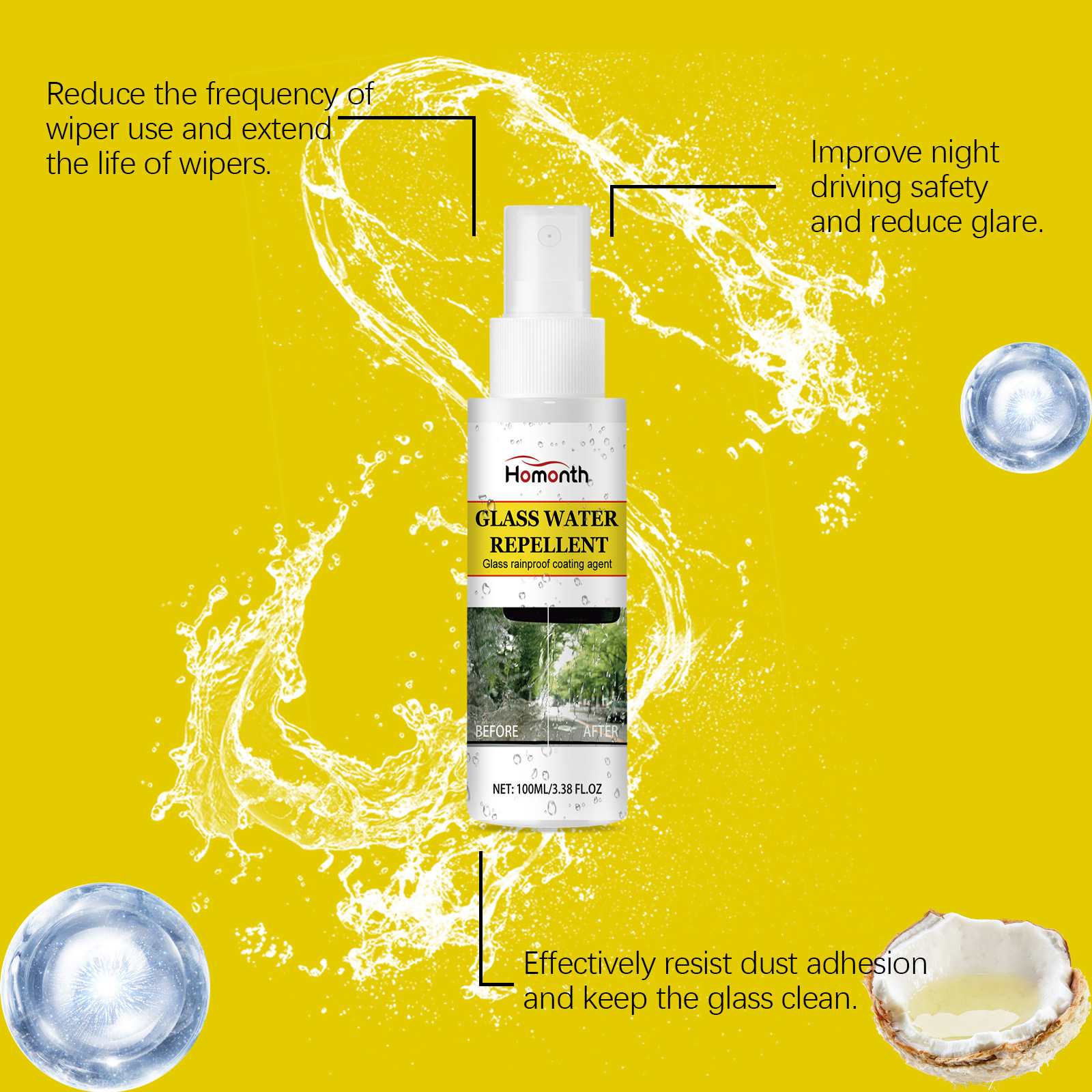 homonth Car Glass Anti-Rain Anti-Fog Cleaning Coating Agent Car Windshield Cleaning Anti-Rain Fog Spray