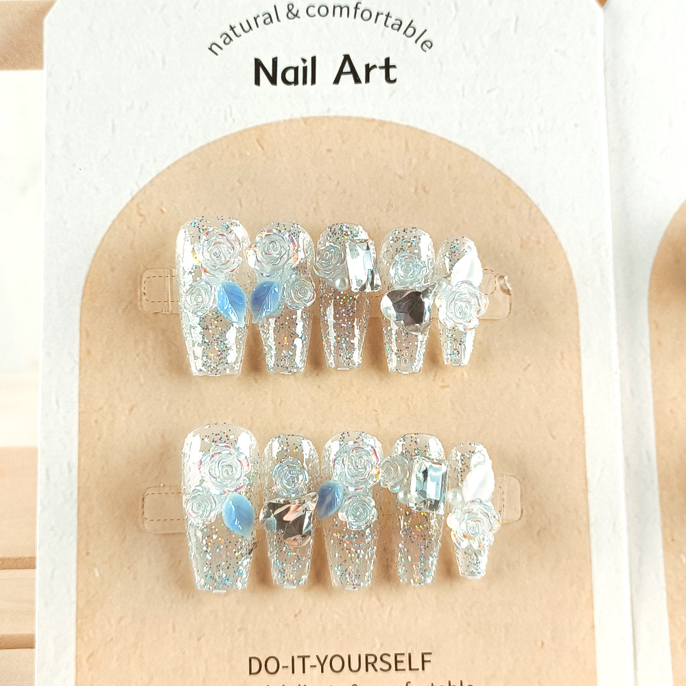 10 piezas decodificadas flash camellia manicure amor tridimensional diamante trapezoidal uña fototerapia manual desgaste uña pieza de uñas