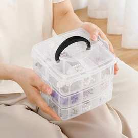 多功能可拆三层手提塑料箱化妆首饰盒玩具袜子整理收纳盒透明