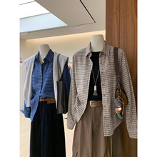 纯棉磨毛糯感高品质正肩小格子衬衫秋冬叠穿百搭休闲刺绣长袖上衣