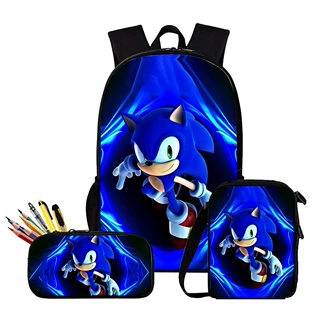 跨境亚马逊新品 动漫sonic索尼克背包套装3D印花双肩背包三件套