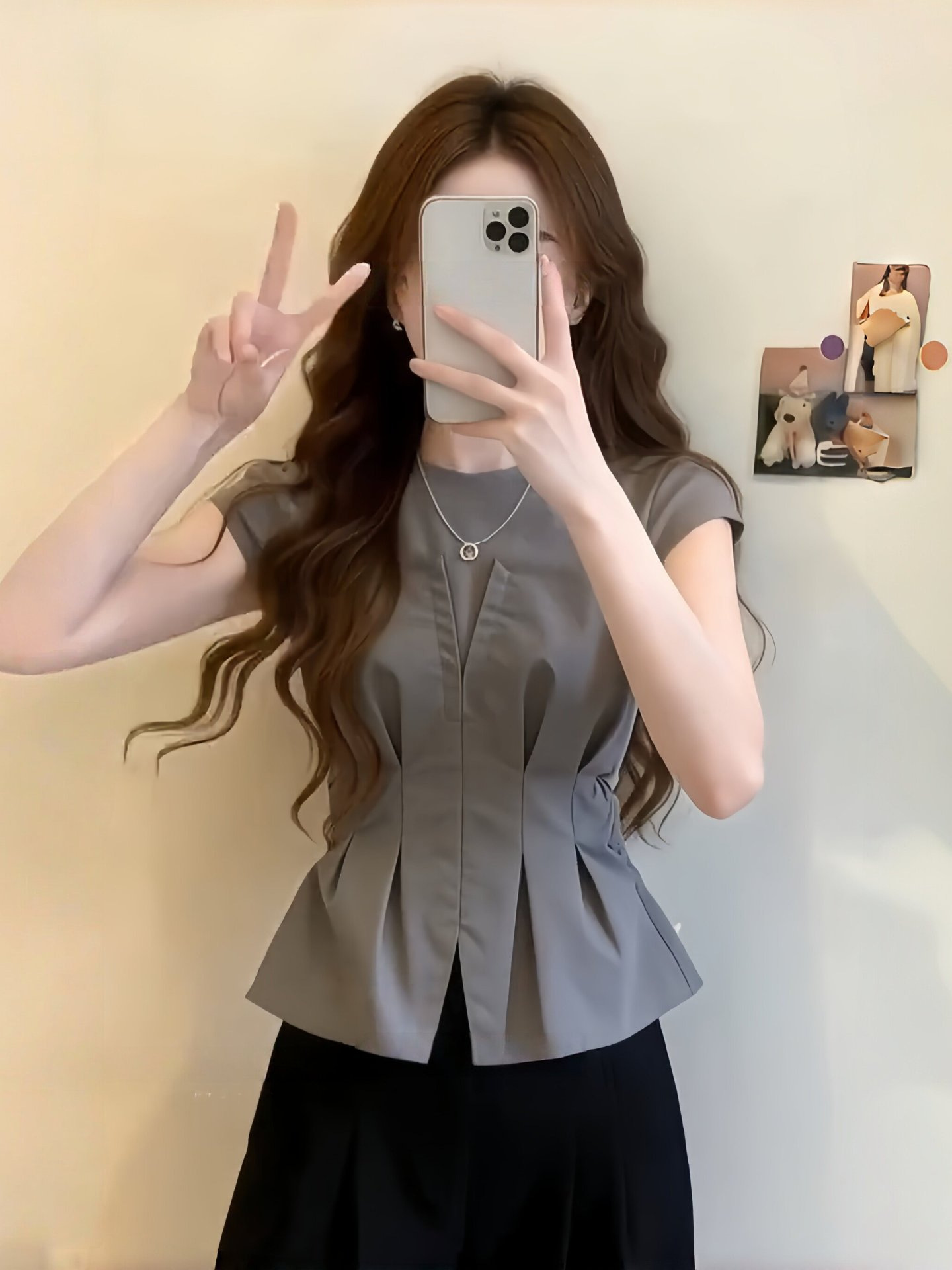 Áo sơ mi ngắn tay nữ phối mảnh thiết kế eo thon — màu trắng
