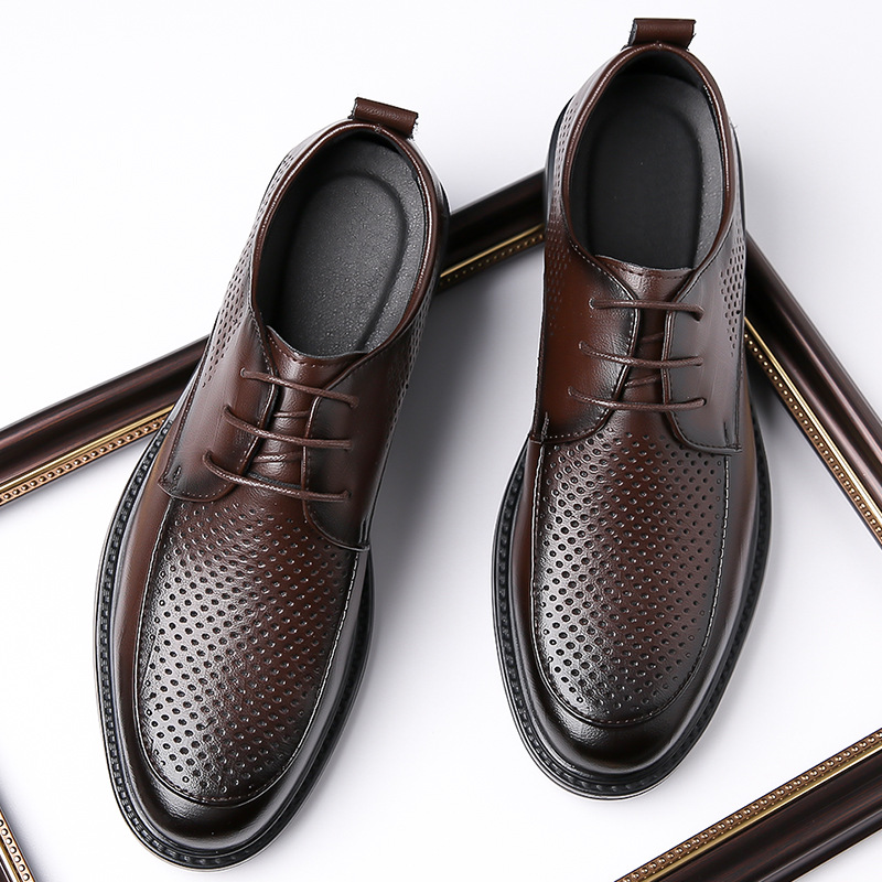 여름 중공 가죽 신발 남성 통기성 가죽 사업 원피스 구멍 신발 부드러운 표면 소 가죽 원피스 신발 냄새 방지 천공 신발