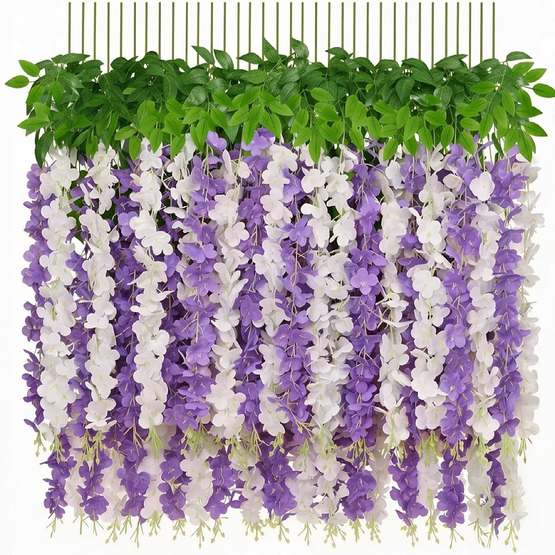 Cross-Border Popular Artificial Wisteria Flower Vine, Fake Violet Ceiling Flower Vine, Wedding Decoration Vine, Plastic Vine Flower
