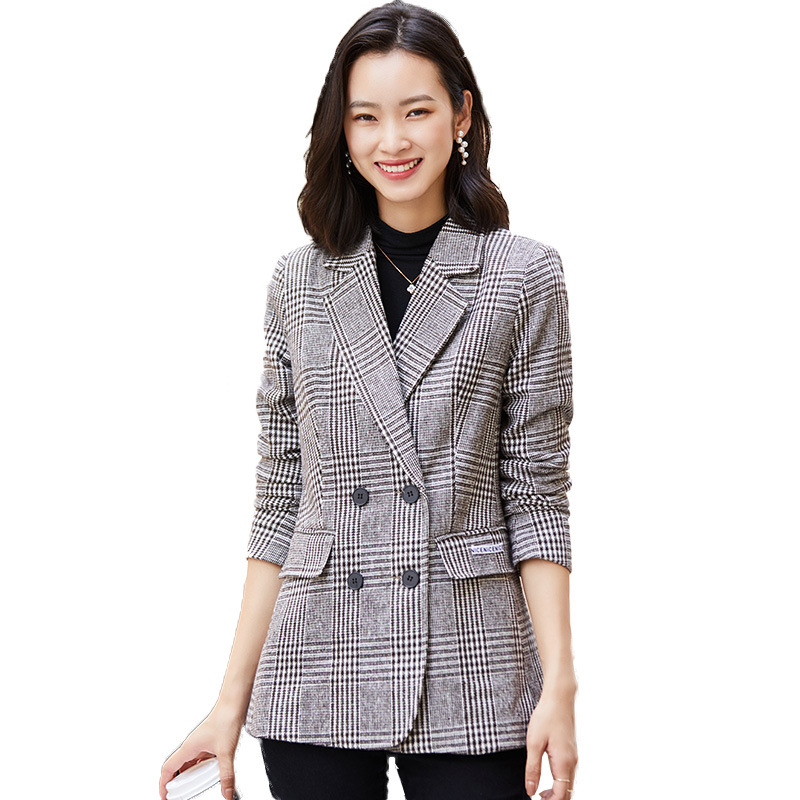 Double-breasted Checkered Casual Blazer Image 2