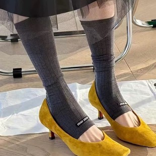 Cloth Label Letter Leg Covers, Early Spring Catwalk Style, Fashionable and Breathable Outer Wear, Black Wide Strips, Thin Calf Socks, Foot Socks