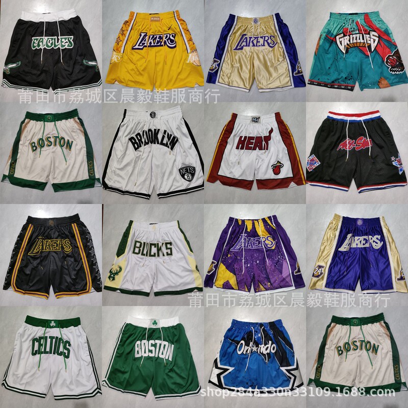 American Sports Basketball Pants Lakers Heat Supersonic Nets Celtic Embroidered Shorts Men's Foreign Trade Wholesale