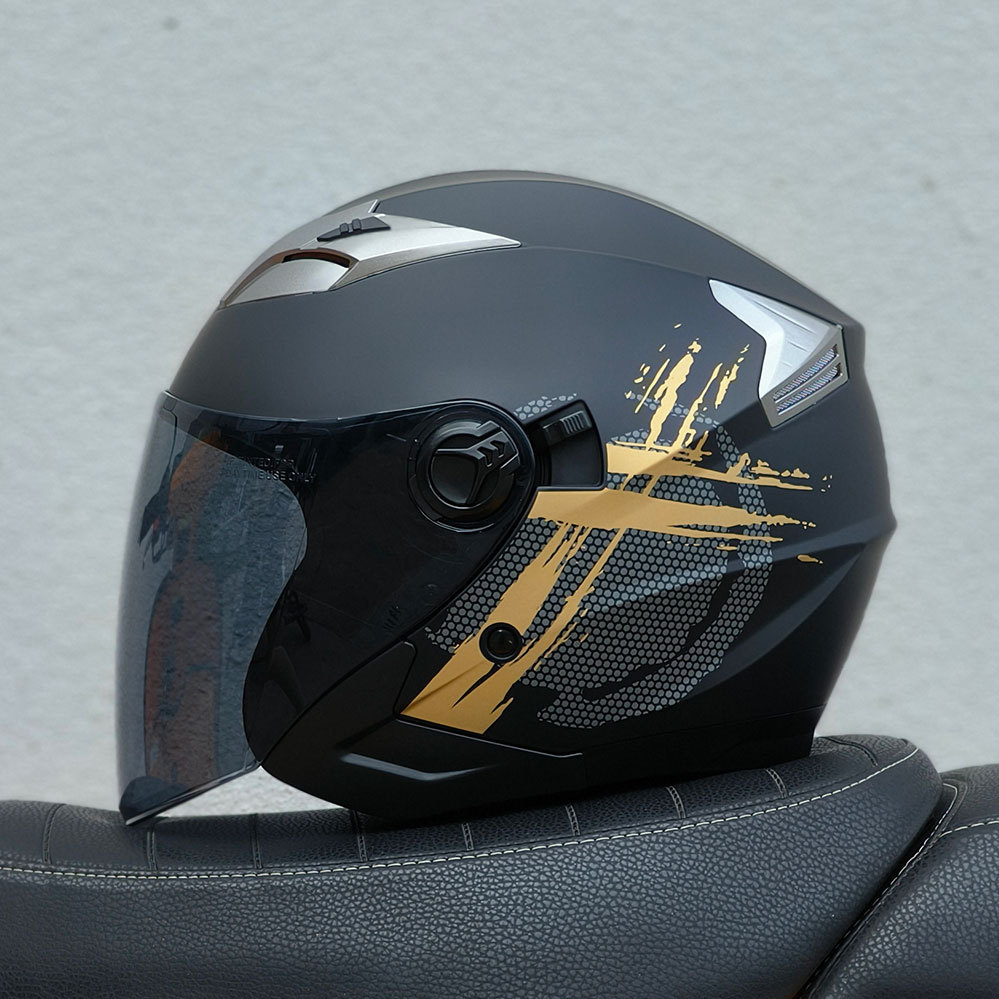 Visor | Motuoche Motosiklet kaskı (dəbilqə) - matte-black-gold-tea-color-lens-m57-58