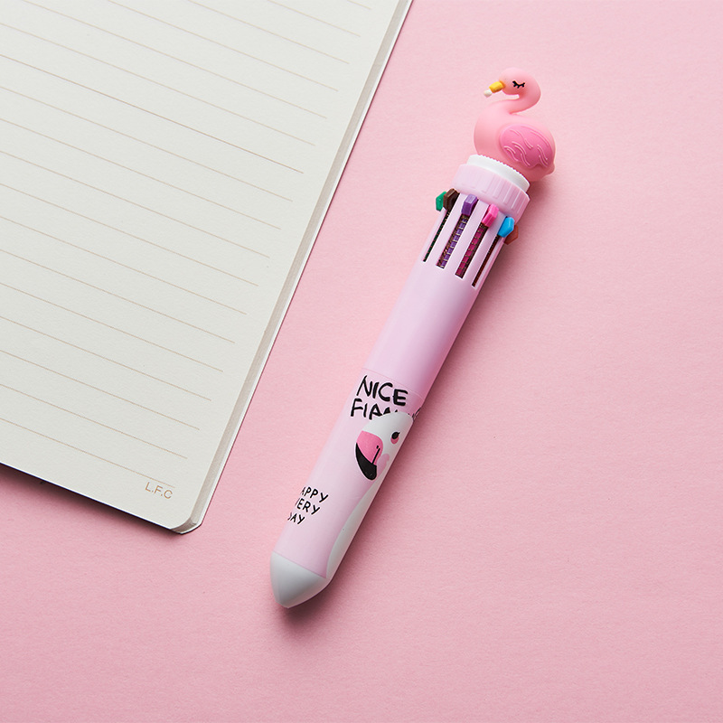 Papelería creativa bolígrafo de diez colores de dibujos animados estudiante color diario pluma chica corazón multicolor prensa bolígrafo al por mayor