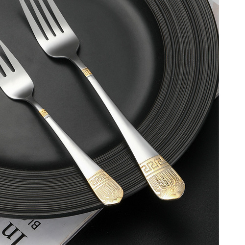 Cross-border stainless steel tableware spoons and forks retro gold-plated Western food knife and fork spoon hotel steak knife and fork set wholesale