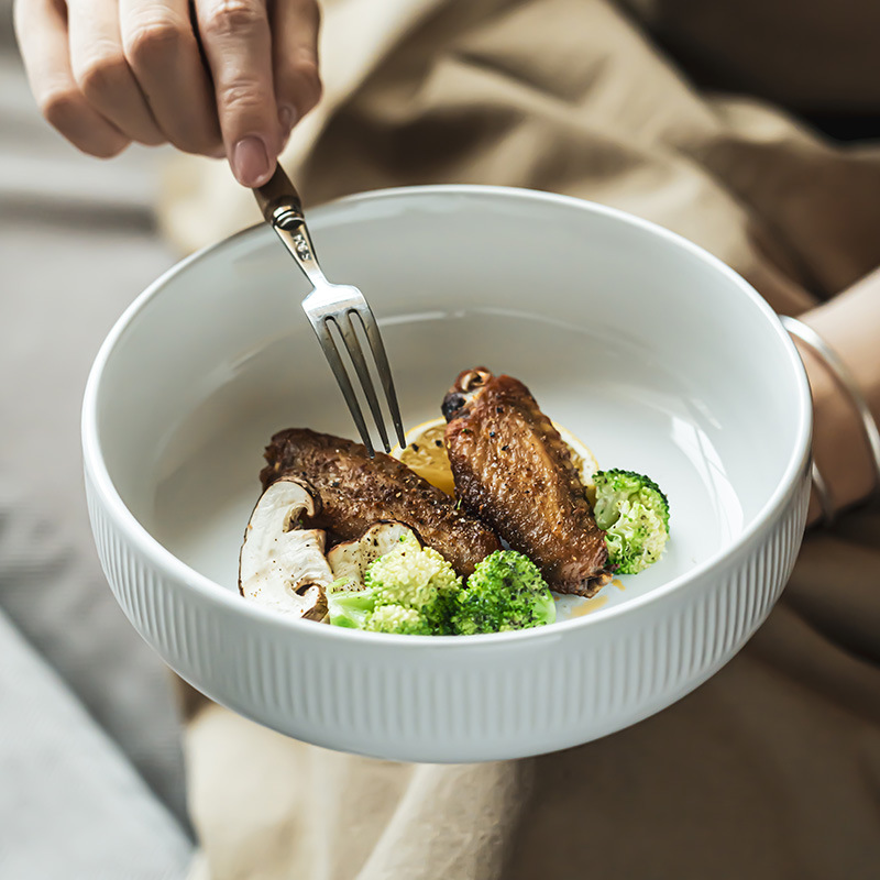 Luz y lujo de alta calidad, plato cerámico profundo de color sólido, plato vertical, plato de cocina grande, plato de cocina