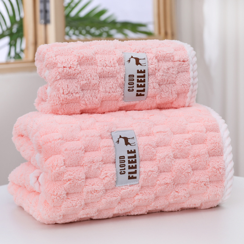 Cloud Velvet Towel, Bath Towel, Brocade Towel Set, Coral Velvet Threaded Edge, Face Wash, Hand Dry Hair, Cloud Check Towel