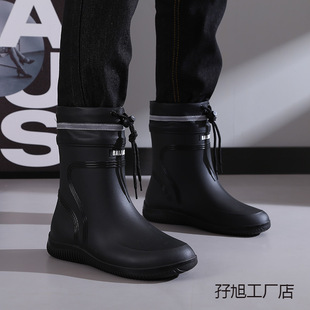 High-grade rain boots men's and women's new closed rainproof waterproof shoes short mid-tube non-slip rain boots tied water boots work rubber shoes
