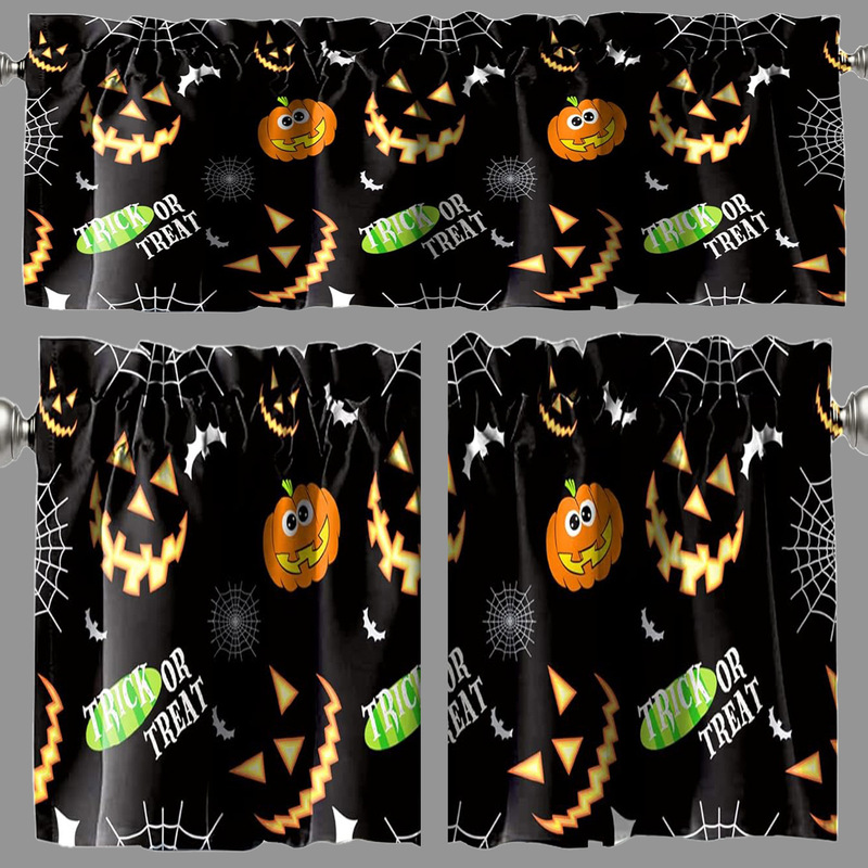 Amazon Halloween Half Curtain Pumpkin Head Short Curtain Decorative Partition Curtain Coffee Curtain Fabric Door Curtain Curtain Valance