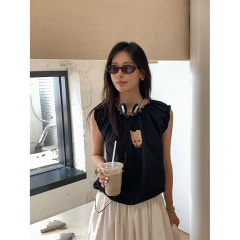 Huang Zheng 韓国版の見栄えの良い着用かわいい甘いレースルーズノースリーブショートトップ女性のプリントベスト 520681